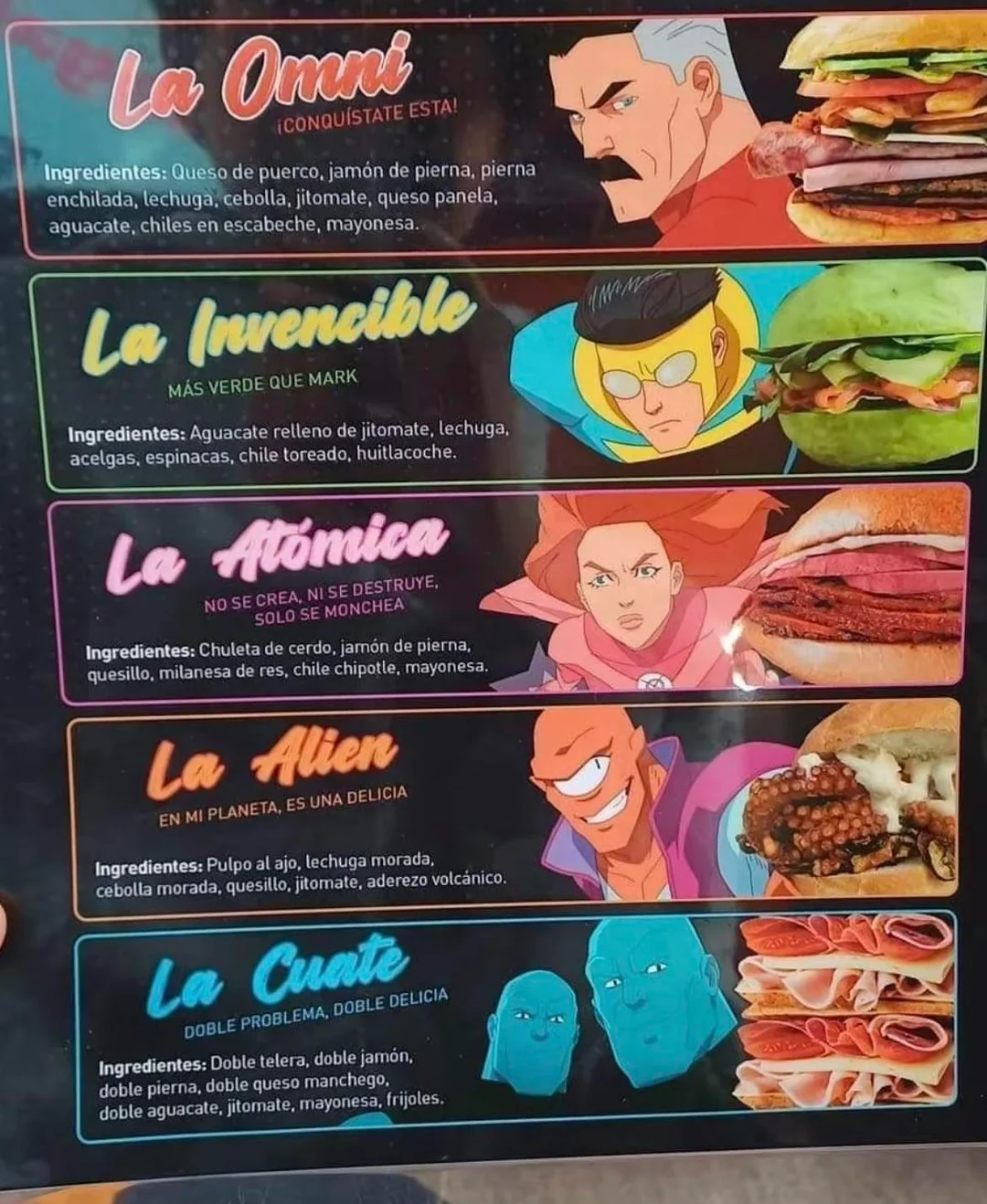 Character Inspired Torta Menu